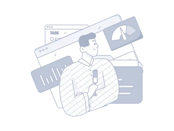 Man doing business analytics  Illustration