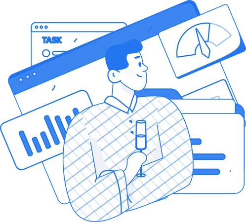 Man doing business analytics  Illustration