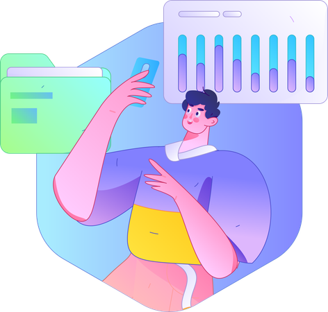 Man doing business data analytics  Illustration