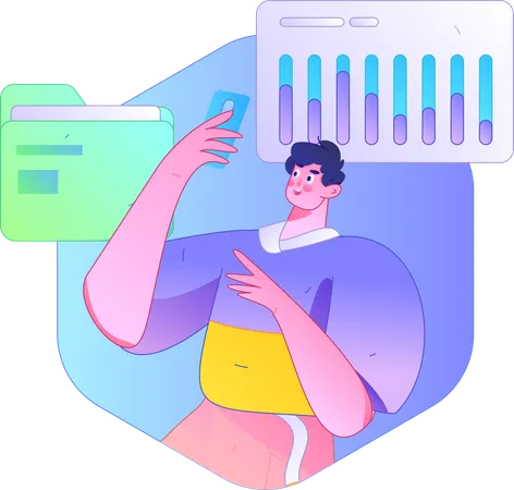 Man doing business data analytics  Illustration