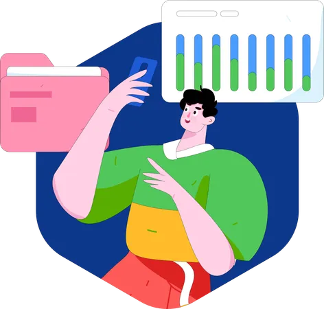 Man doing business data analytics  Illustration