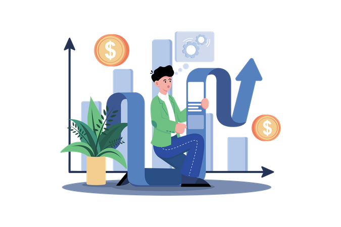 Man Doing Business Growth Analysis  Illustration