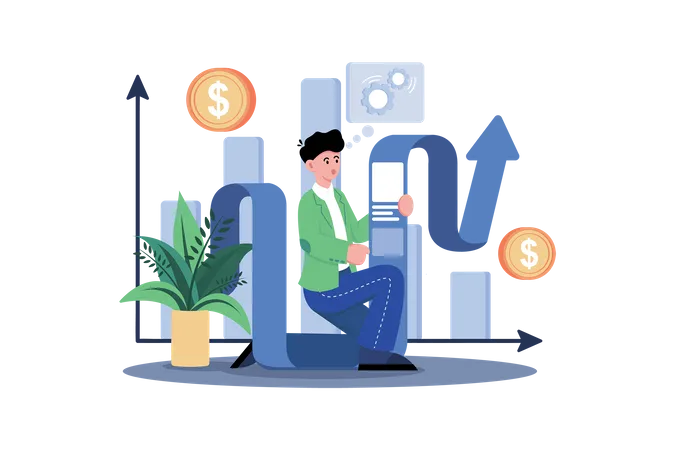 Man Doing Business Growth Analysis  Illustration