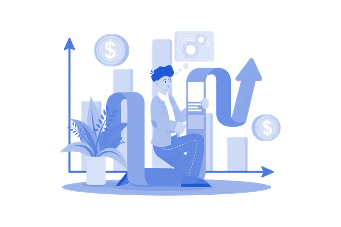 Man Doing Business Growth Analysis  Illustration