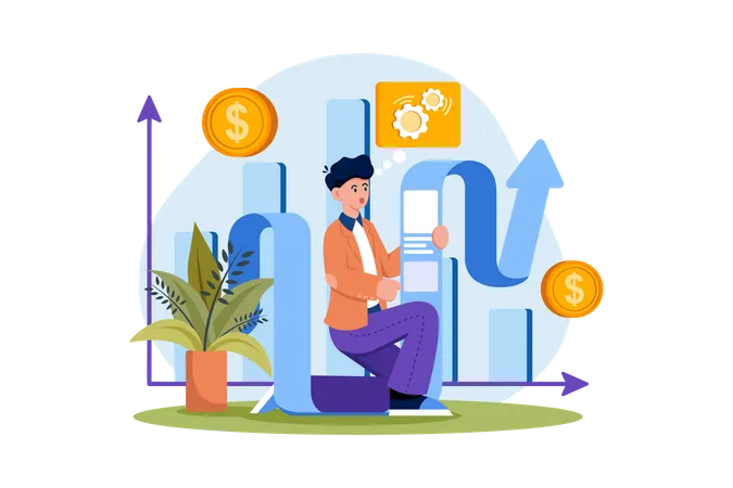 Man Doing Business Growth Analysis  Illustration