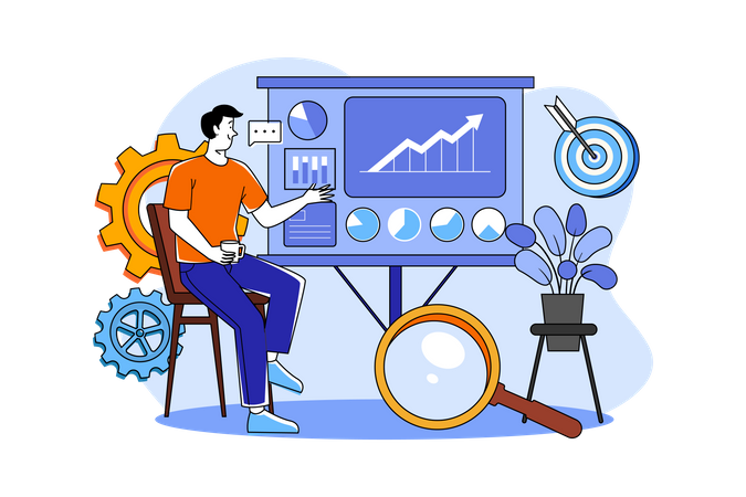 Man Doing Business Growth Analysis  Illustration