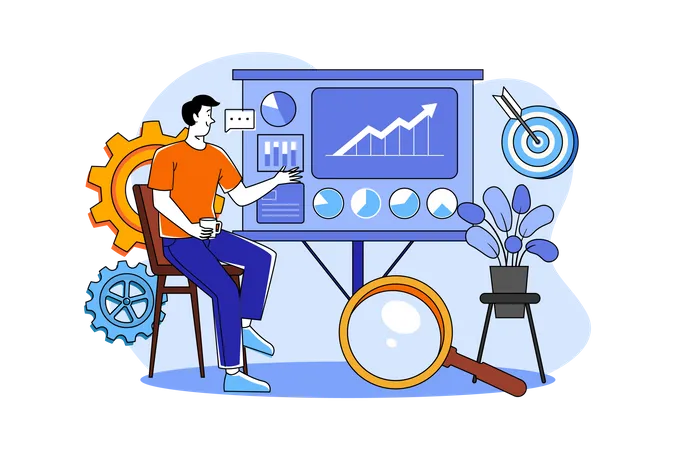 Man Doing Business Growth Analysis  Illustration