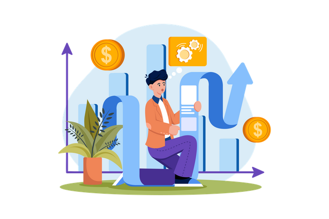 Man Doing Business Growth Analysis  Illustration