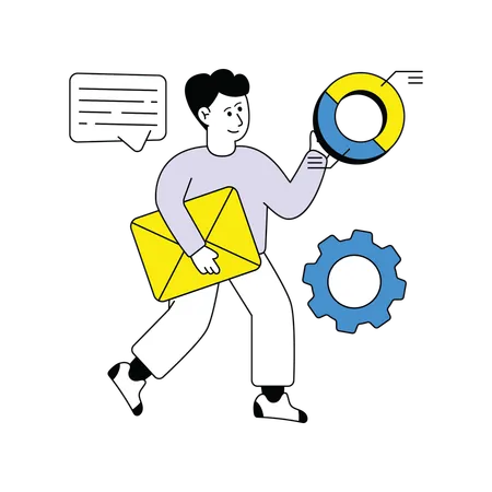 Man Doing Business Mail Analysis  Illustration