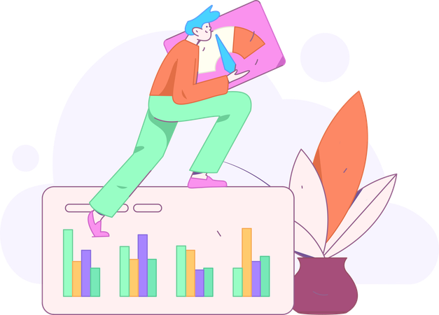 Man doing business performance analysis  Illustration