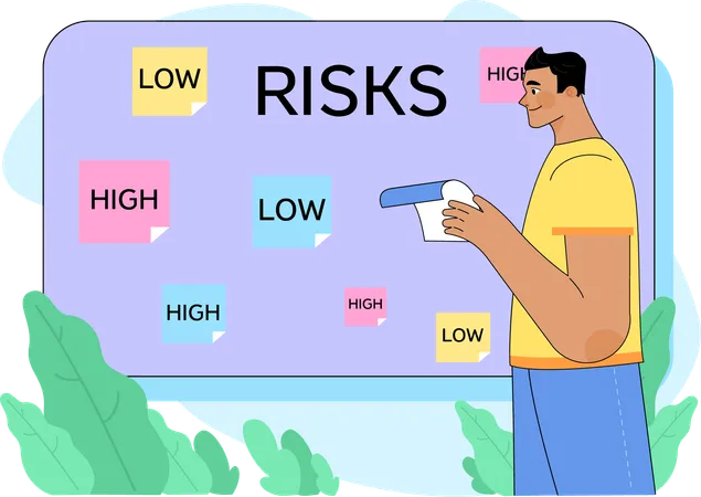 Man doing business risk analysis  Illustration