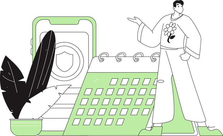 カレンダー管理をしている男性  イラスト