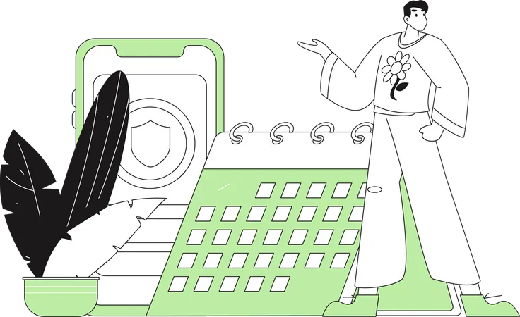 カレンダー管理をしている男性  イラスト
