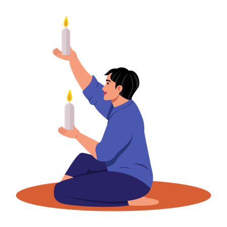 Man doing candle meditation  Illustration