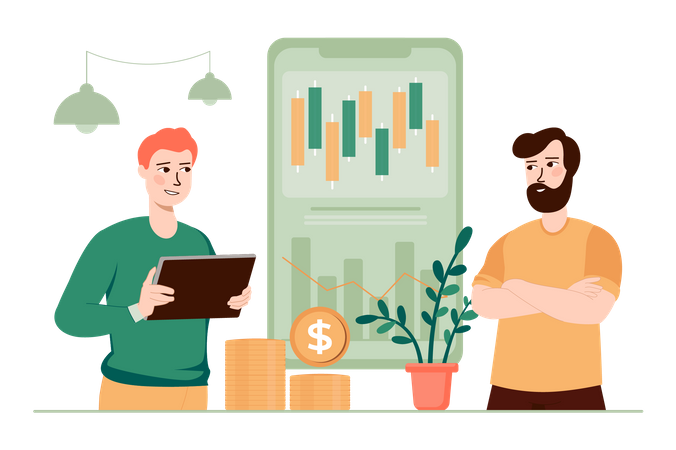 Man doing Candlestick Analysis  Illustration