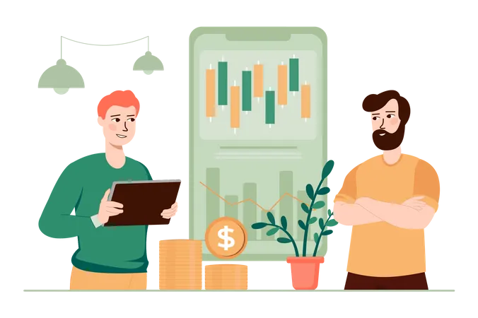 Man doing Candlestick Analysis  Illustration