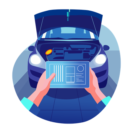 Man doing car diagnosis using ai technology  Illustration