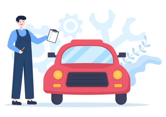 Man doing car inspection Illustration
