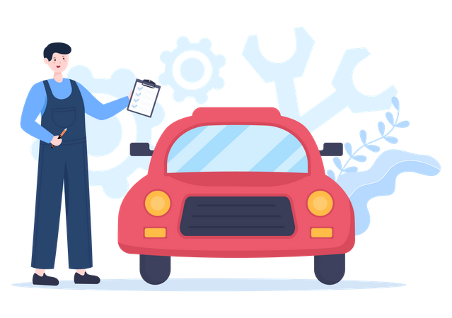 Man doing car inspection  Illustration