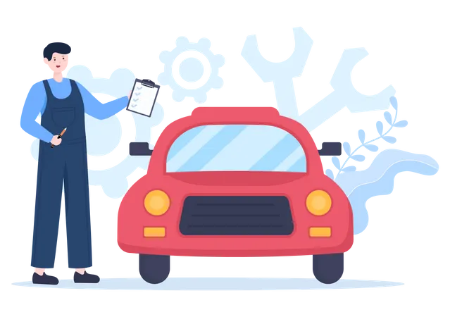 Man doing car inspection  Illustration