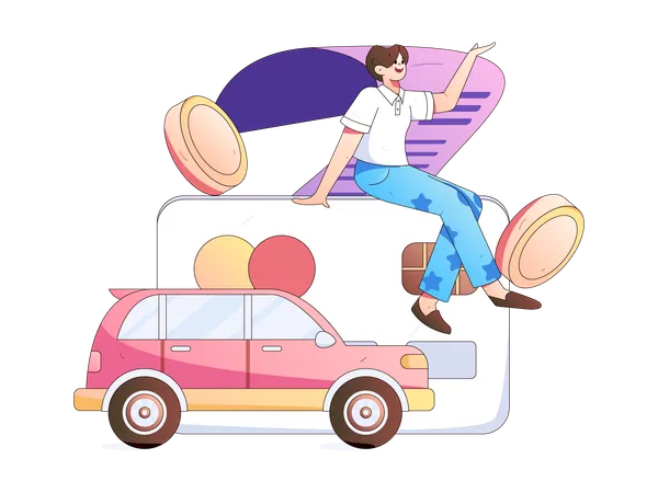 Man doing car insurance payment using credit card  Illustration
