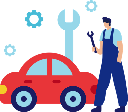 Man doing car maintainance  Illustration