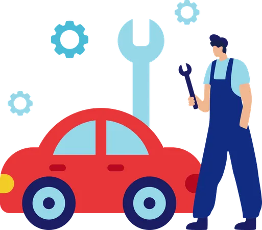 Man doing car maintainance  Illustration