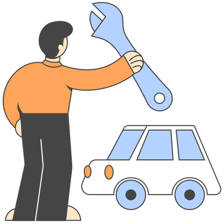 Man doing car maintenance  Illustration