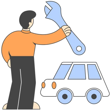 Man doing car maintenance  Illustration