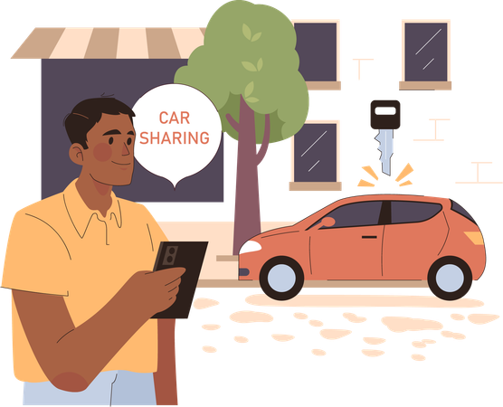 Man doing car pooling  Illustration