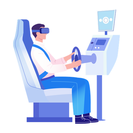 Man doing car simulation  Illustration