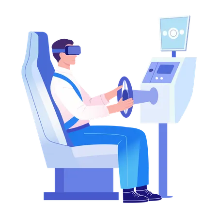 Man doing car simulation  Illustration