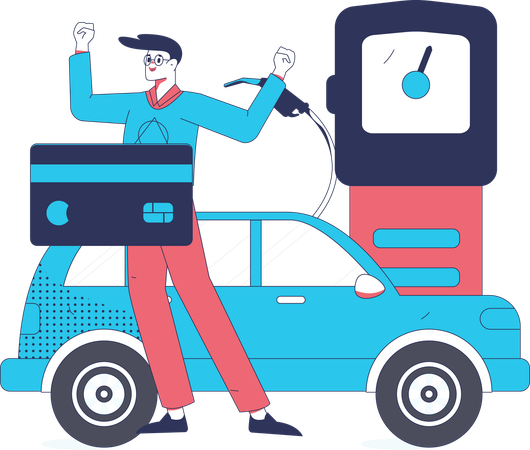 Man doing card payment of car refuelling  Illustration