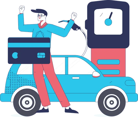 Man doing card payment of car refuelling  Illustration