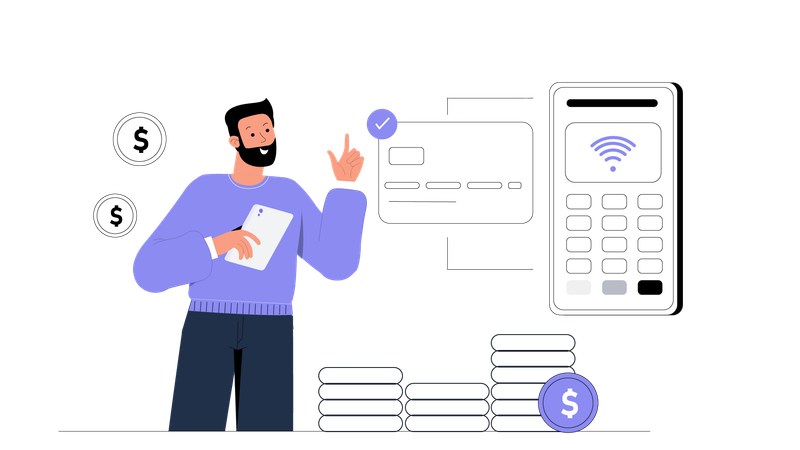 Man doing card payment using invoice machine  Illustration