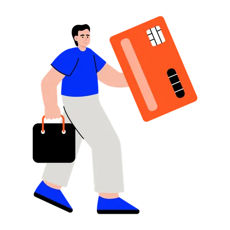 カードショッピングをする男性  イラスト