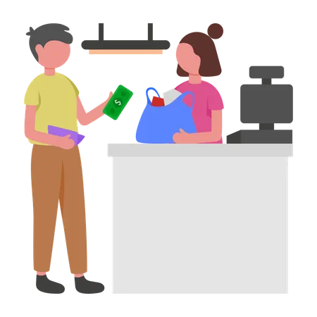 Man doing Cash Payment at counter  Illustration