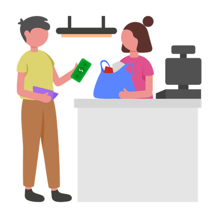 Man doing Cash Payment at counter  Illustration