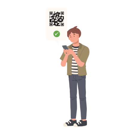 Man doing cashless payments with mobile using QR code  Illustration