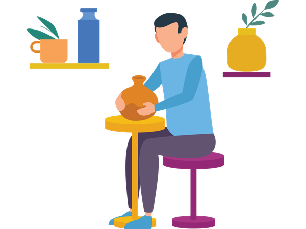 Man doing ceramic painting  Illustration