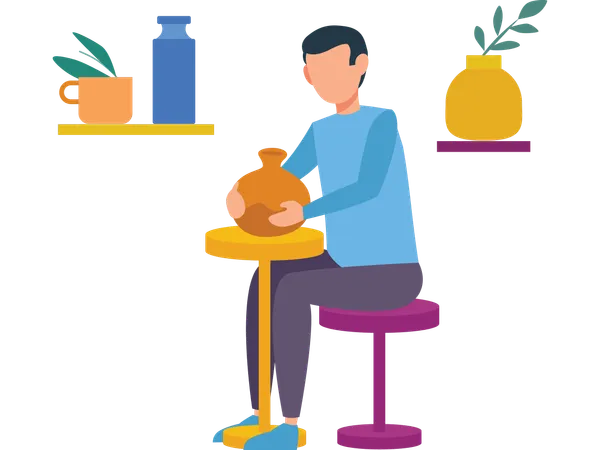 Man doing ceramic painting  Illustration