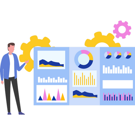 Man doing chart graph management  Illustration