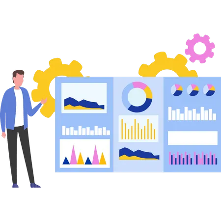 Man doing chart graph management  Illustration