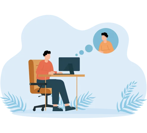 Man doing chat with online customer support  Illustration