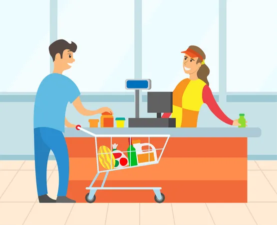 Man doing checkout at shopping mall  Illustration