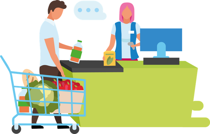 Man Doing Checkout at Supermarket  Illustration