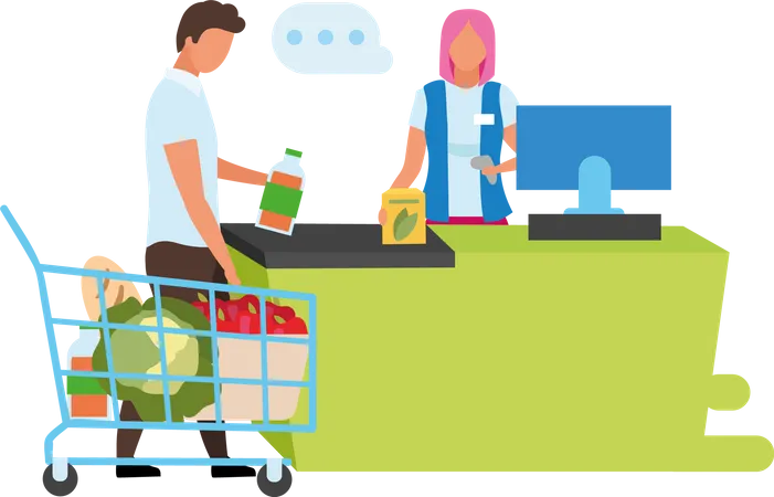 Man Doing Checkout at Supermarket Illustration