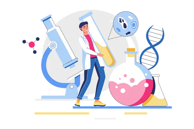 Man doing chemical research  Illustration
