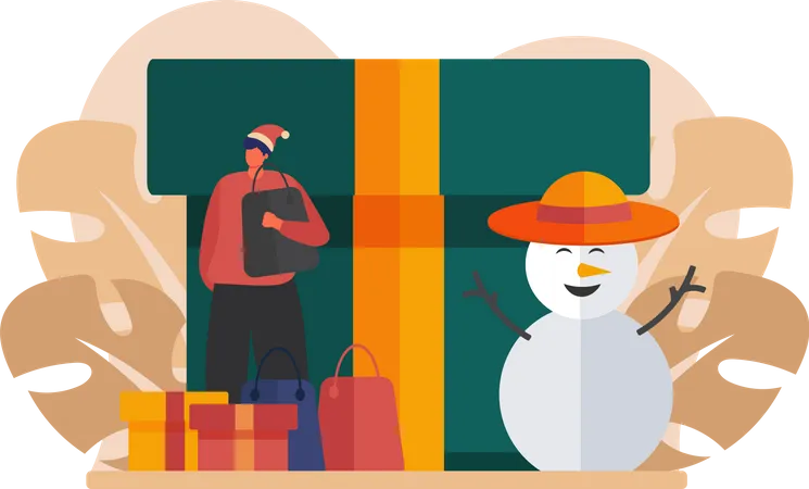 Man Doing Christmas Shopping  Illustration