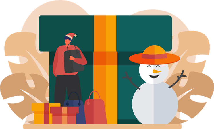 Man Doing Christmas Shopping  Illustration